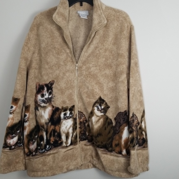 cat print fleece jacket
